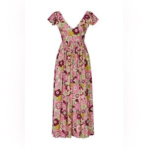 DODO BAR OR | Jenny Maxi Dress in Vintage 70s Pink Floral Flower Power Print | S
